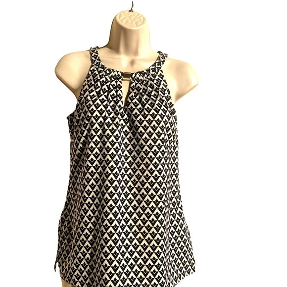 White House Black Market Sleeveless Geometric Print Blouse Womens Size 0 Keyhole - Picture 1 of 13